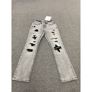 High quality Distressed Stretchy Cotton Jean Pants Pockets Grey Faded Ripped Slim Fit Jeans