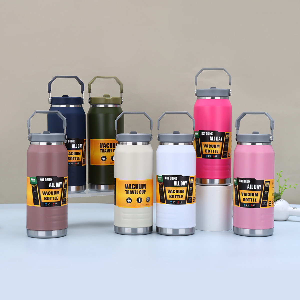 Portable Large capacity Bpa free stainless steel double wall tumbler 40oz 54oz mug bottle with handle and straw