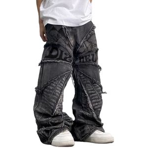 DiZNEW Jeans men custom logo Guangzhou baggy man designer hip hop plus size black jeans
