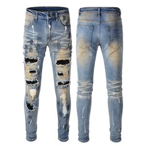 AIPA Dropshipping Ripped Distressed Leather Star Patch Designer Mens Denim Jeans