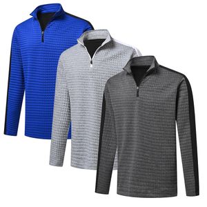 Golf Clothing High Quality Waffle Fabric Men's Sport Quarter Zip Neck Golf Pullovers Custom Solid Golf Quarter Zip Sweatshirt