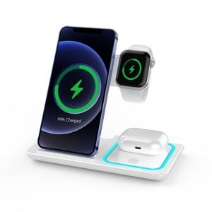 3 in 1 Fast 15W Foldable Wireless Charger for Cellphone Earphone Smart Watch-ABS Type C Phone Charge Holder with OTP Protection