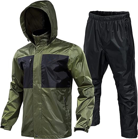 CONMR Men's Rain Suit Fishing Wind Breaker Waterproof Breathable Packable Rain Gear Lightweight Rain Jacket Pants Rainwear Suit
