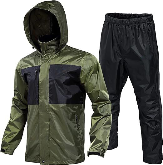 CONMR Men's Rain Suit Fishing Wind Breaker Waterproof Breathable Packable Rain Gear Lightweight Rain Jacket Pants Rainwear Suit