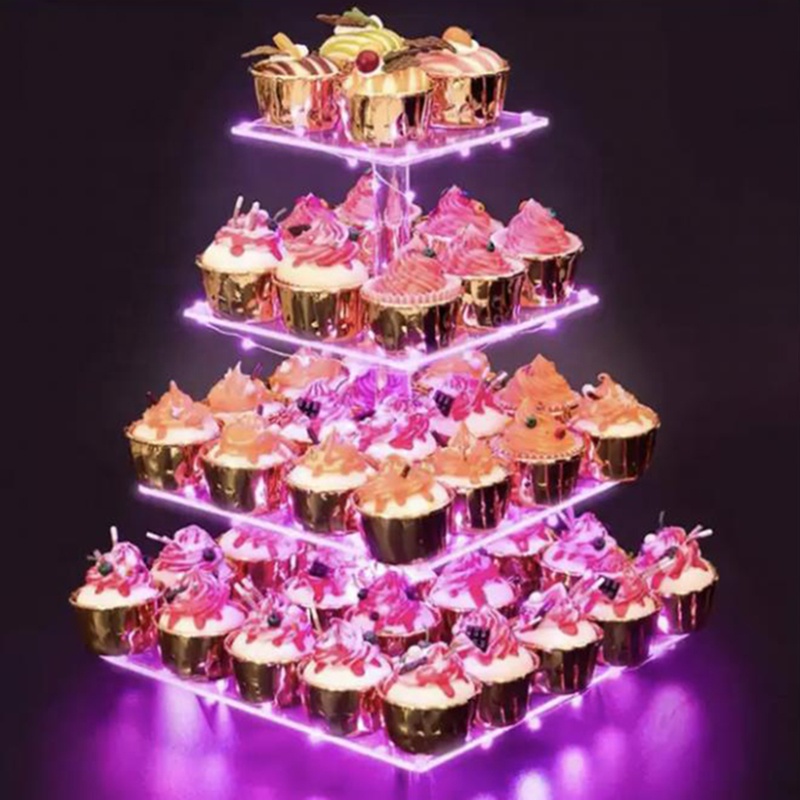 Dongguan Liaobu Jiacheng Hotel Supplies Business Department Acrylic luminous led little bulb cake display trays several floors tray for cake setting and dessert for party and birthday