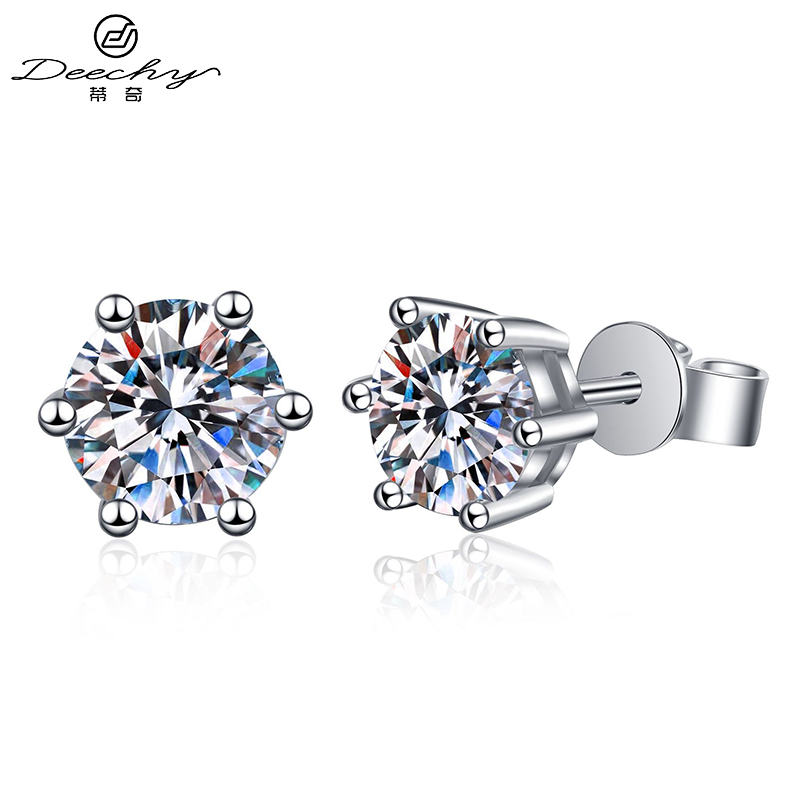 Guangzhou Deechy Trading Co., Ltd Fashion Jewelry Luxury Earrings Six-claw Platinum Plated 925 Sterling Silver VVS Moissanite Diamond Stud Earring For Men Women