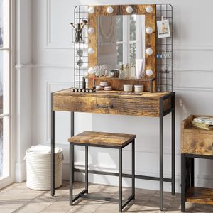 Makeup Vanities Desk Dressing Table with Lights and 5 Drawers 3 Lighting Modes Brightness Adjustable for Bedroom