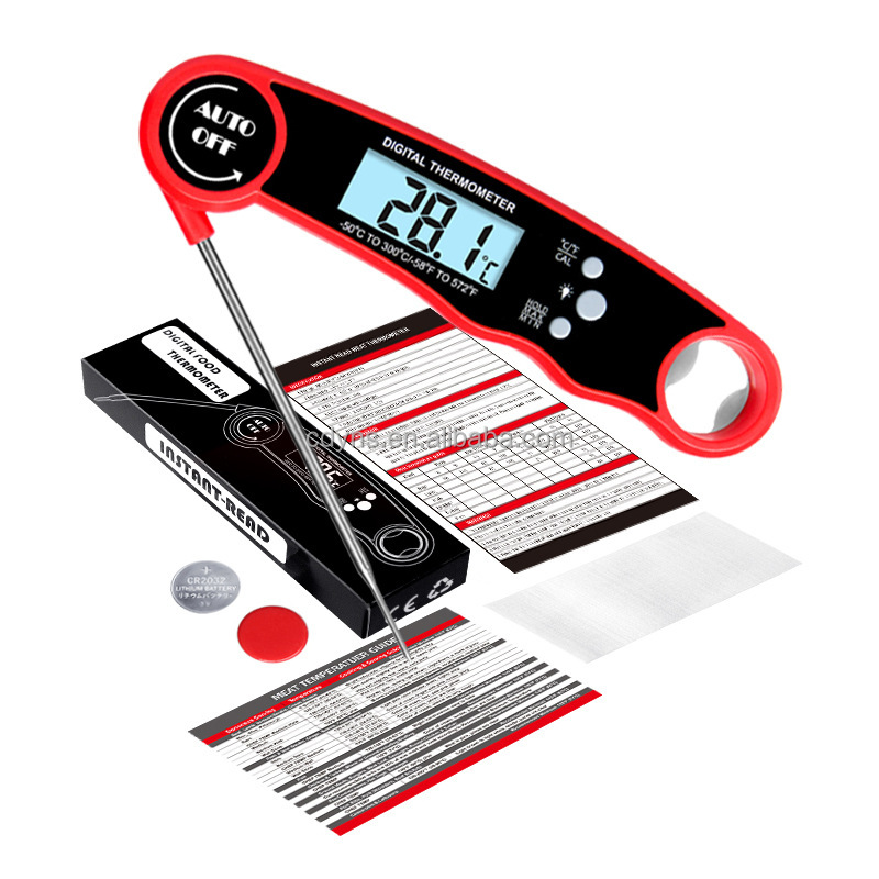 Kitchen Food Steak BBQ Instant Read Digital Meat Thermometer For Cooking - Waterproof With Foldable Probe and Bottle Opener