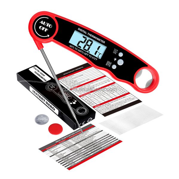 Kitchen Food Steak BBQ Instant Read Digital Meat Thermometer For Cooking - Waterproof With Foldable Probe and Bottle Opener