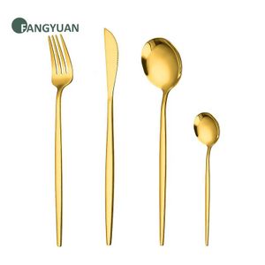 FANGYUAN free sample cheap Nordic Portuguese mirror stainless steel gold plated wedding cutlery spoon fork knife in bulk