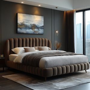 2024 Factory Custom OEM Double Queen Size  leather bed  Velvet bedroom furniture Upholstered Bed With Lift Footboard King Size