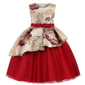 Autumn/winter 2023 Children's Bronzed Flower Flounces Irregular Dress Girls New Year Dress