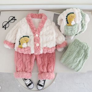 Girls' Flannel Pajama Set 2024 New 1-6 Year Old Baby Autumn And Winter Comfortable Cotton Plush Home Wear Clothes Set