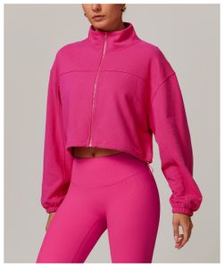 Woman Sweaters And Hoodies Contract Stitch Boxy Fit Zip Up Crop Top Sweatshirt Blank Waffle Knitted Hoodies For Women