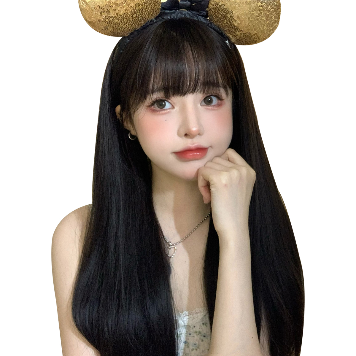 Guangzhou Zhiyouliliang Trading Co., Ltd. 24Inch Jet Black Color Lovely Style Synthetic Wigs With Bang Long Natural Straight Hair Wig For Women Daily Use Heat Resistant