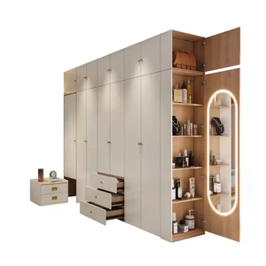 Custom Particle Board Plywood Modern Simple Wardrobe Clothes Organizer Wooden Wardrobe Bedroom Closet With Mirror