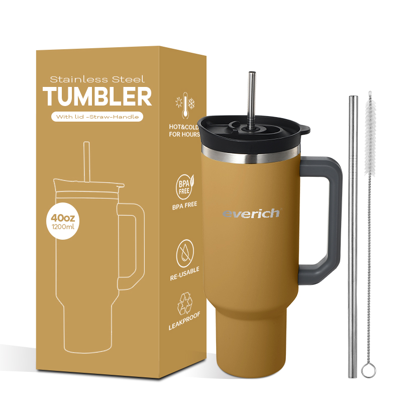 Everich And Tomic Housewares Co., Ltd. Everich 40oz American Style Double Wall Stainless Steel Insulated Beer Tumbler with new Lid and Straw for Camping and Travel