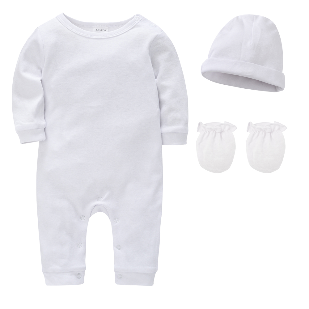 Wholesale Baby Clothing Sets Blank White Newborn Romper Hat Mittens Gift Set 100% Cotton Clothes Plain Without Printing Muslin