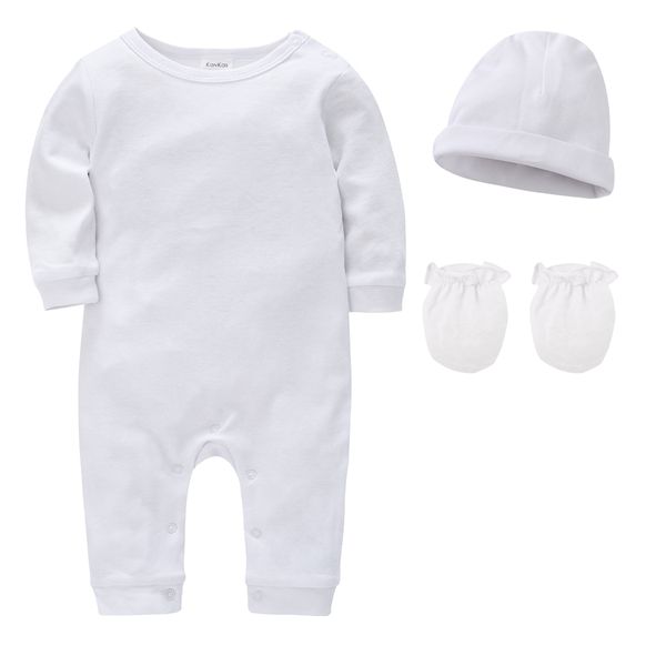 Wholesale Baby Clothing Sets Blank White Newborn Romper Hat Mittens Gift Set 100% Cotton Clothes Plain Without Printing Muslin