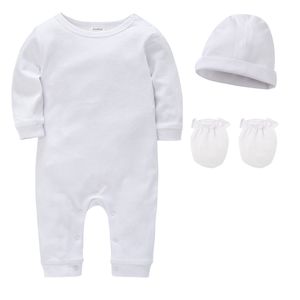 Wholesale Baby Clothing Sets Blank White Newborn Romper Hat Mittens Gift Set 100% Cotton Clothes Plain Without Printing Muslin