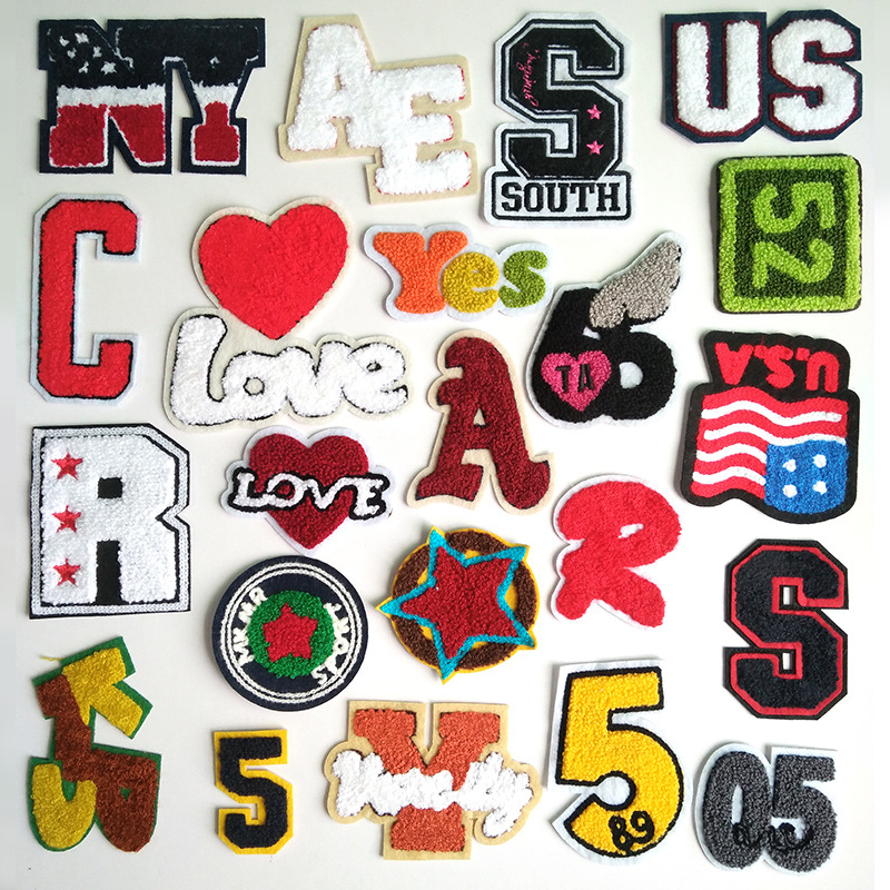 Alphabet towel embroidery self-adhesive patch patch cloth label clothing accessories embroidery patch DIY adhesive back