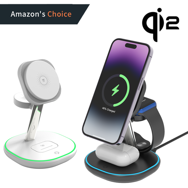 QI2.0 Certified 15W Fast Charger Stand Earphone Smart Watch Mobile Phone 3 in 1 Wireless Charging Station for Multiple Device