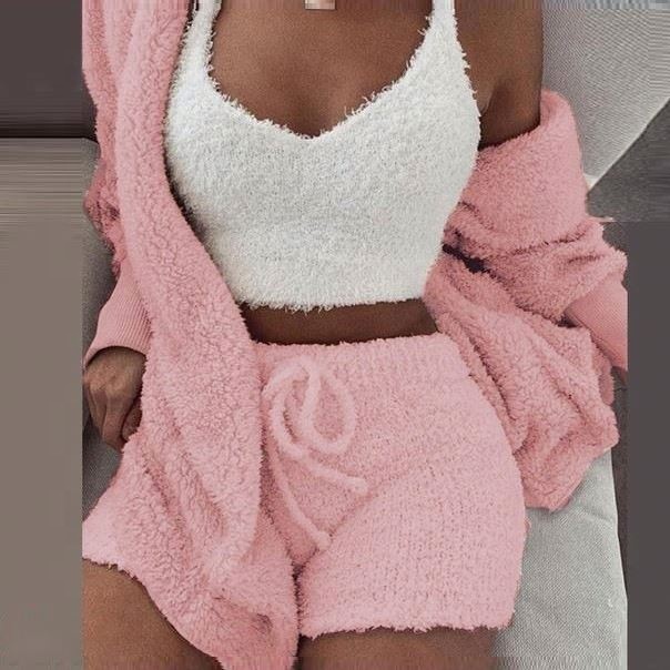 Quanzhou Licheng District Huachuang Clothing Firm Fall Winter 2024 Home Wear Pajama Tracksuit Set Clothing Knit Clothes For Woman 3 Piece Women's Sleepwear