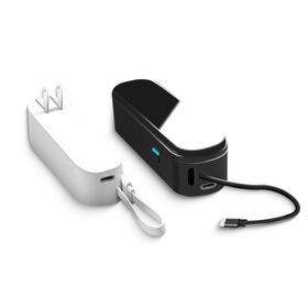 Mini foldable 5000mAh 2 in 1 AC charger fast charging power bank with built-in cable