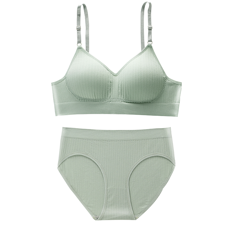 Shantou City Chaonan District Chendian Card Yisoft Underwear Factory Wholesale Girls Simple Brassiere Seamless Bra Set High Two Pieces Upper Support Solid Color Available Bikini Brief Styles