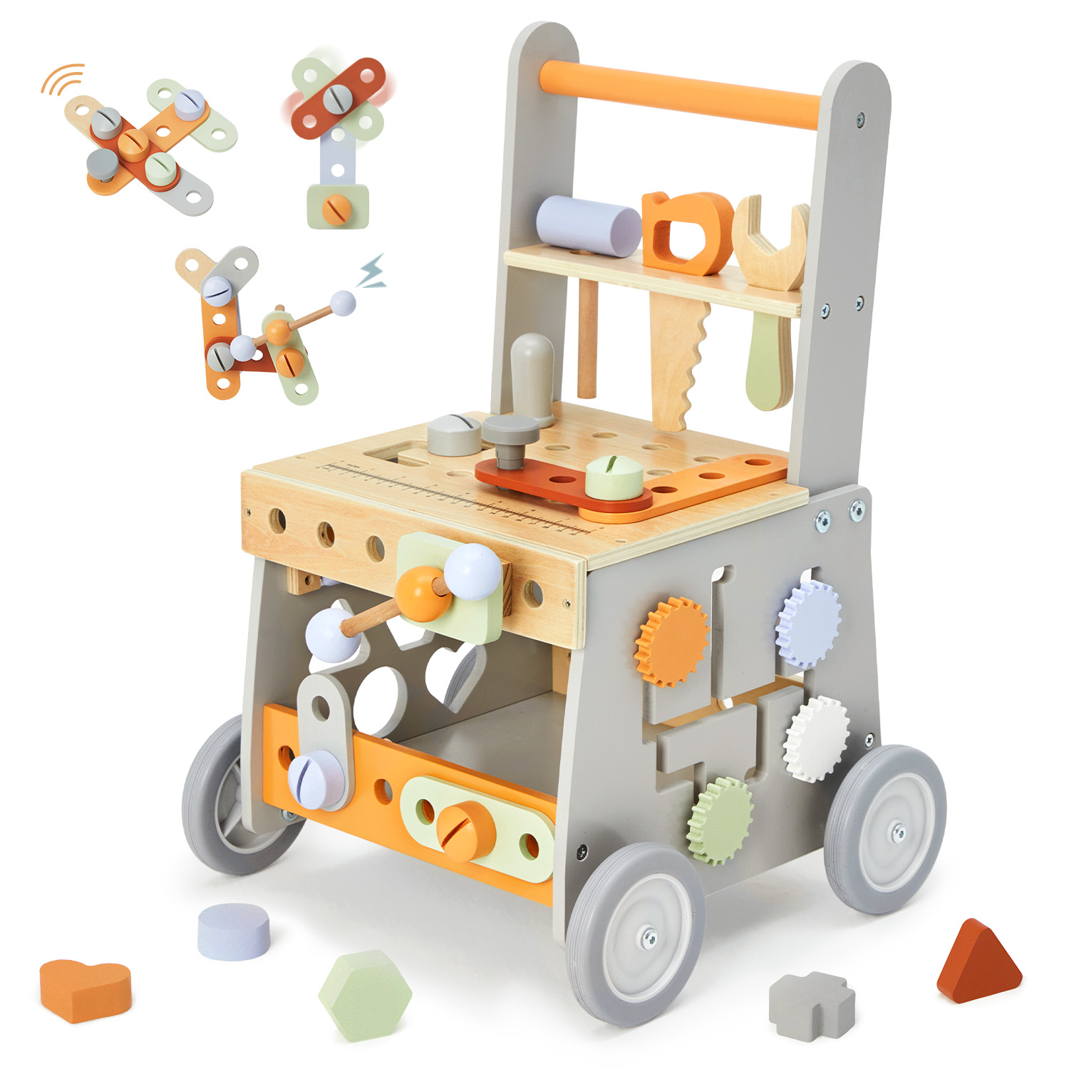 Anti-Rollover Puzzle Shape Matching Toy Wooden Baby Walker Children'S Multi-Functional Toddler Square Tool Stroller