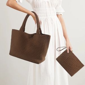 RTS Wholesale Neoprene Woven Tote Bag Handmade Neoprene Weave Women Handbag Large Weave Shoulder Bag Neoprene Woven Womens Bags