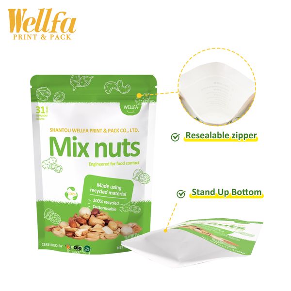 Bolsas Doypack Custom Printed High Barrier Peanut Mix Cashew Nuts Stand Up Pouch Dried Food Recycle Nuts Packaging Bag