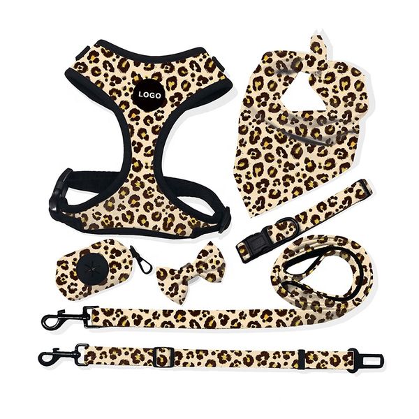 OEM luxury reversible no pull adjustable polyester dog collar and harness leash set