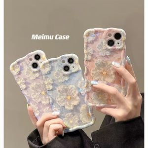 Blue light oil painting flower phone case cover for iPhone 15 14 promax 13 12 women's 11 soft case 14 plus