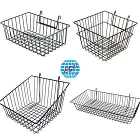 Customized Manufacturing Factory: 4 Styles Versatile Black Gridwall Metal Wire Baskets for Retail Store