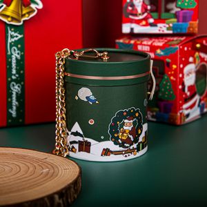 Christmas Round Box Custom Candy Cookie Chocolate Paper Cylinder Packaging Box With Chain