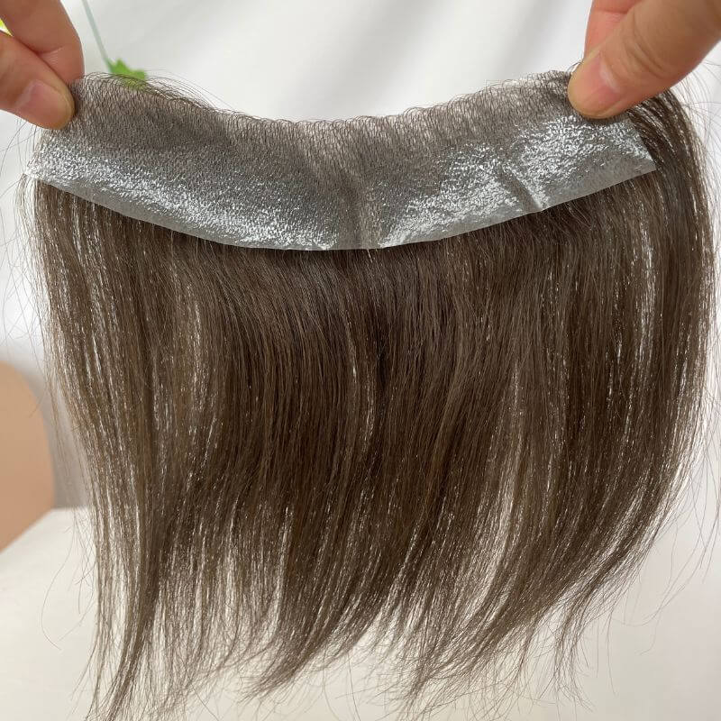 Men's Frontal Hairpiece  #4 Brown Hair V Loop Frontal To Cover  Male Receding Hairline For Men's Toupee