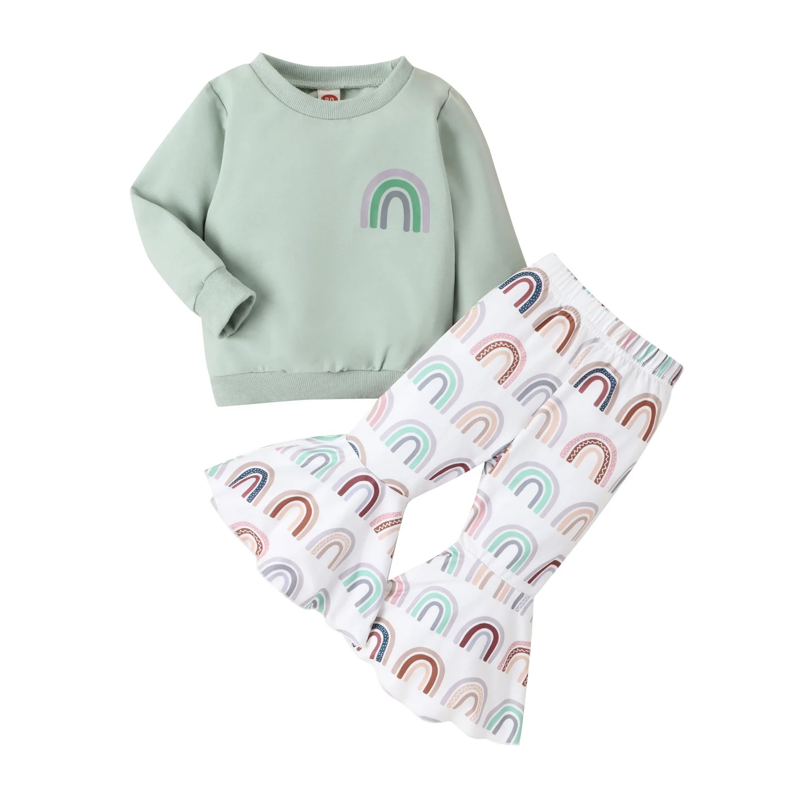 Shenzhen Fangqing Clothing Co., Ltd. 0-5Y Baby Girl Clothes Set Newborn Infant Autumn Spring Outfits Rainbow Toddler Kids Tops Pants Casual Baby Clothing
