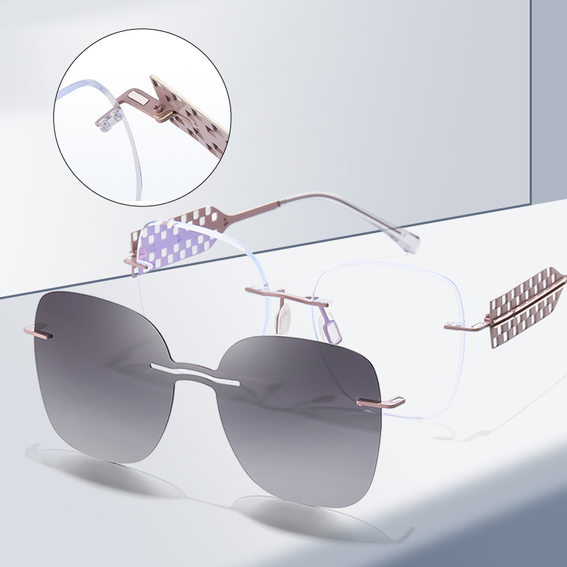 Yiwu Dano Glasses Co., Ltd. 2025 Metal Anti Blue Light Glasses Style Sunglasses For Women Clip On Sunglasses Magnetic Rimless Sunglasses