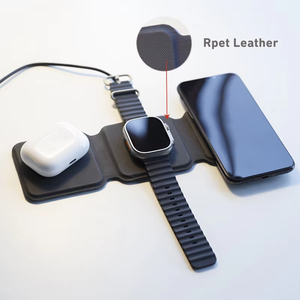 Eco Friendly RPET Leather Portable Foldable Cell phone Charging Pad 15W Magnetic 3 in 1 wireless charger