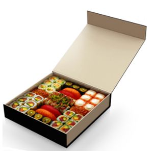 Magnetic Flip Luxury Black Wholesale Custom Logo Packaging Takeaway Sushi Paper Grids Food Grade Chocolate Box