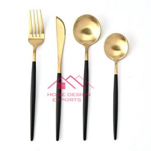 Tabletop Metal Cutlery Set Luxury Wedding Kitchen Knife Spoon Fork Stainless Steel Gold Flatware Matte Silverware Cutlery Set