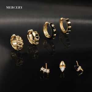 Mercery Jewelry Design Custom ODM Rivet Chunky 14k Gold Plated 925 Sterling Silver Black Enamel Dome Huggies Hoop Earings