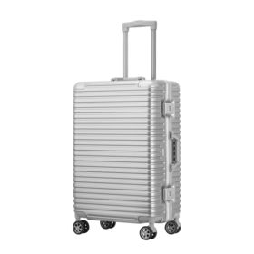 Check-In Luggage - Silver PC ABS Hard Shell Suitcase with Aluminum frame, Smooth-Rolling Wheels, Leather Handle, TSA lock