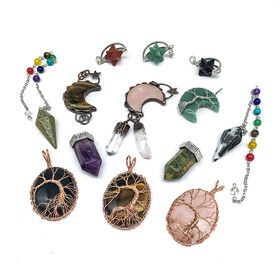 Wholesale crystal Amethyst Pendant Natural mix materials Rose pendulum crystal pendants mix shape for gift