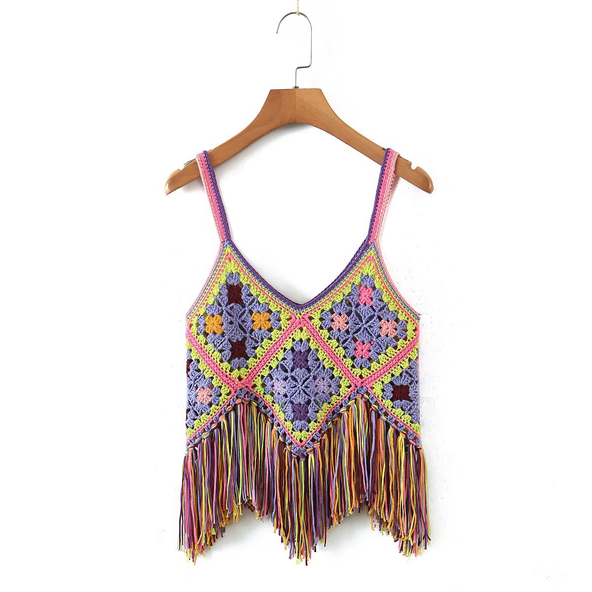Women's Summer Crochet Top Swimwear Bohemian Cover Up  Cutout Fringe Hem Crochet Bikini Top