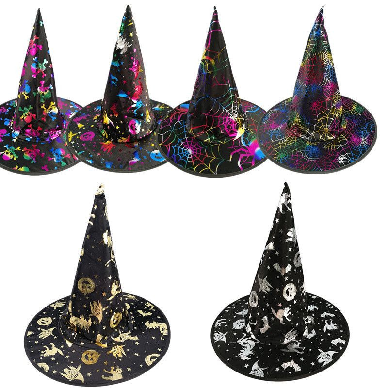 Shenzhen Seven Plus One Fashion Electronic Co., Ltd. Hot Party Gold Stamping Witch Hat Makeup Party Dress Up Wizard Cpas Magic Hat Halloween Hat