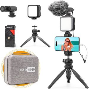 Smartphone Video Vlogging Microphone Kit for Phone Android Smartphone Light Auto Switch Clip Live Steaming Creator Combo