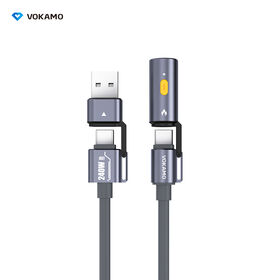 Vokamo New Arrival 4 in 1 Fast Charging Space Grey 1.2M 240W USB C Cable With Cigarette Lighter Data Cable