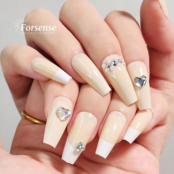 wholesale press on nail manufacture high quality 3d fake nail with design private label diamond french tip artificial fingernail